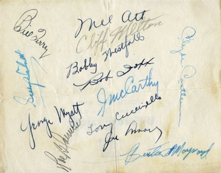 1941 New York Giants Signed Team Sheet with 28 Signatures Including Ott, Hubbell, Hartnett and Terry